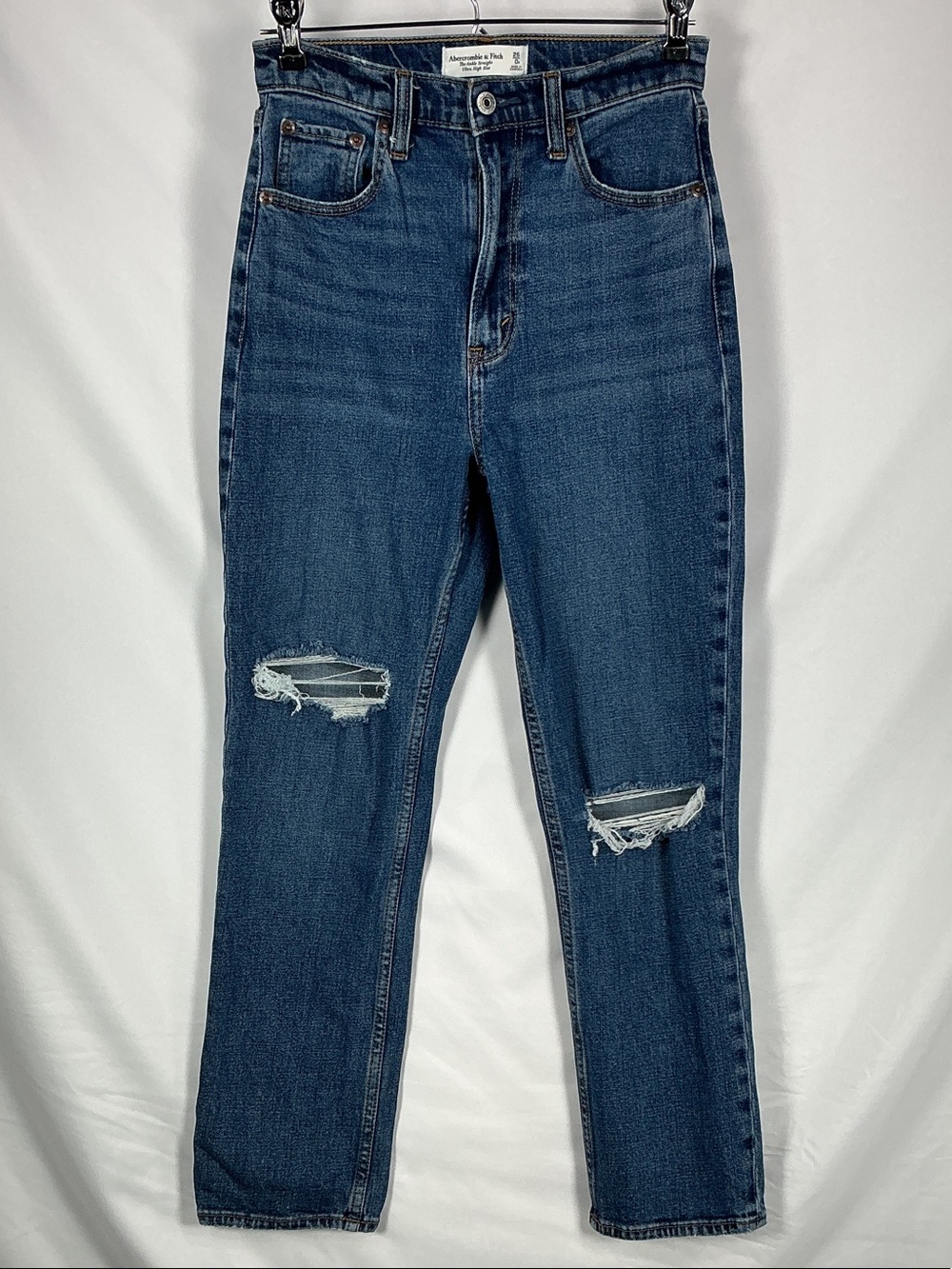 Abercrombie & Fitch Curve Love Ultra High Rise Straight Distressed Jeans 25